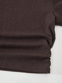 SHEIN Sparklyn 2pcs/Set Teen GirlTextured Fabric Mandarin Collar Short Sleeve T-Shirt + Casual Long Pants - Coffee Brown - View 8