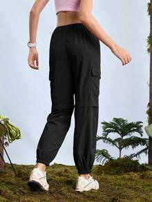 In My Nature Women's Casual Elastic Waist Drawstring Outdoor Pants With Flap Pockets,  Hiking Pants Lightweight Pants Women Convertible Hiking Pants