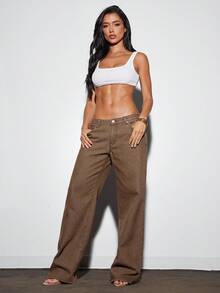 Denimoi Jeans de pierna recta y tiro bajo lavados - Marrón - Ver 2