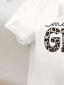 SHEIN Playful Pals 女童豹纹字母图案喇叭裤套装，可爱休闲，适合外出 - 彩色 - 查看 4