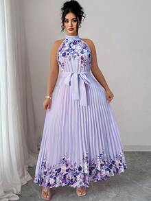 Elenzga Váy nghỉ hè thanh lịch dành cho quý cô ngoại cỡ - Màu tím - Xem 5