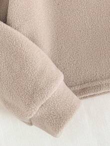 SHEIN 年轻女孩宽松休闲舒适圆领羊毛衫和裤子套装 - 杏色 - 查看 7