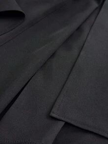 Maweii 大码女式纯色翻领长袖腰部纽扣设计荷叶边下摆优雅西装外套，秋冬季 - 黑色 - 查看 7