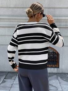 Chiquease Women's Casual Colorblock Striped Button Design Sweater, Autumn/Winter Fall Cloth For Women - Multicolor - View 2