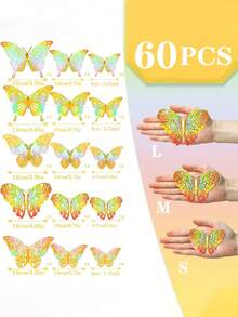 Rainbow 3D Butterfly Decor Set Of 60pcs - Glitter Gold Paper Butterflies For Party Wedding Birthday DIY Decorations - Multicolor - View 12