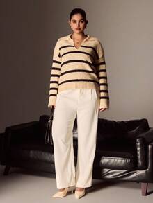 Juhart Plus Size Women Colorblock Striped Turtleneck Long Sleeve Casual Pullover Sweater, Winter - Multicolor - View 7