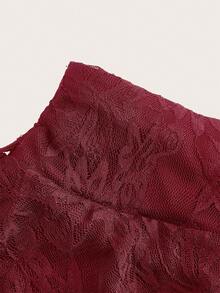 SHEIN MOD Wine Red Women's Casual Low Waist Drawstring Bow Lace Fabric Double Layer Cake Skirt, Suitable For Daily Wear - Burgundy - View 3