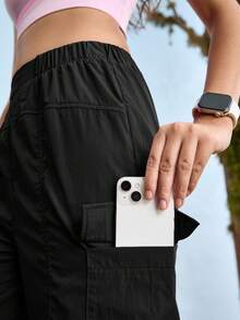 In My Nature Women's Casual Elastic Waist Drawstring Outdoor Pants With Flap Pockets,  Hiking Pants Lightweight Pants Women Convertible Hiking Pants