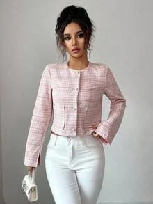 Selianne 女士优雅格子长袖夹克，适合约会，秋冬