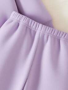 SHEIN Playful Pals 2 件套女婴时尚简约彩色字母印花连帽羊毛衫和字母印花羊毛裤套装，适合秋冬季外出 - 紫色 - 查看 5