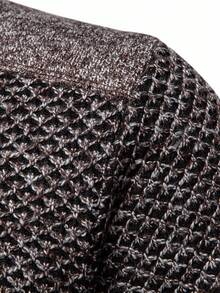 Manfinity Homme Men's Half Zip Placket Long Sleeve Casual Sweater , Fall Winter - Coffee Brown - View 5