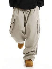 Manfinity Roghcode 秋季宽松男士翻盖口袋侧抽绳腰工装裤