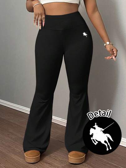 Slaydiva Plus Size Women Black Casual Yoga Pants, High Waist Elastic Waist Slimming Fitness Leggings, Skinny Flare Pants, Autumn/Winter Bell Bottom Pants High Waisted Flare Pants Black Flare Pants