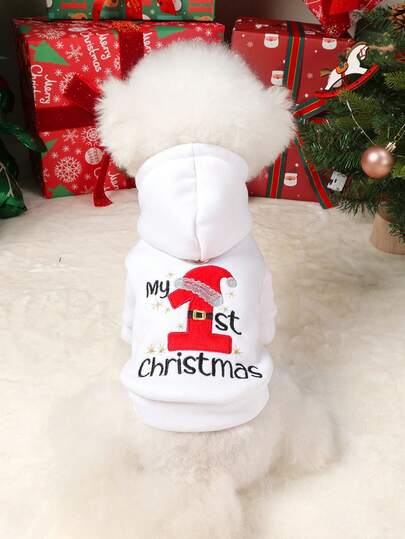 PETSIN 1 件宠物服装，秋冬季可爱刺绣字母，猫狗圣诞快乐夹克