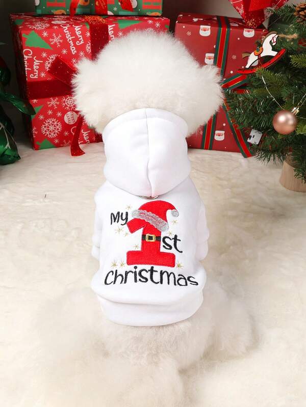 PETSIN 1 Piece Of Pet Clothing, Cute Embroidered Letters For Autumn And Winter, Merry Christmas For Cats And Dogs Jacket