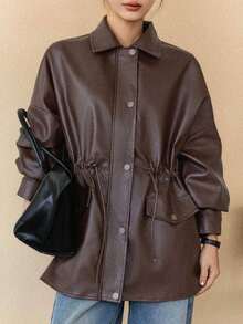 Dazy-Less Women's Loose Casual City Style Faux Leather Jacket, Autumn/Winter