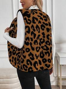 EMERY ROSE Jacket, Sleeveless Vest, Leopard Print Faux Fur Vest - Multicolor - View 2