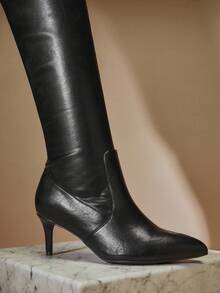 SHUZIA Women's Sexy Point Toe Kitten Heel Pull-On Over-Knee Boots, Black - Black - View 2