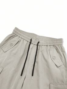 Manfinity Roghcode 秋季宽松男士工装裤，带翻盖口袋和抽绳腰带 - 米色 - 查看 5