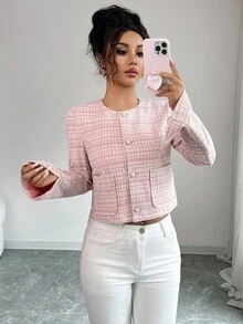 Selianne 女士优雅格子长袖夹克，适合约会，秋冬