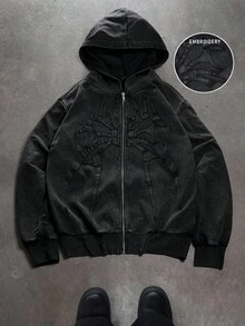 PAVTROS Manfinity Streetrush Men's Autumn Spider Pattern Zip-Up Hooded Casual Sweatshirt Gothic Zip Up Hoodie Graphic Zip Up Hoodie Black Zip Up Hoodie Men Zip Up Hoodie - Black - View 2