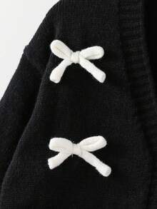 SHEIN Cárdigan de punto con lazo 3D elegante, cálido, versátil, simple y suave, en beige, de estilo casual y chic, adecuado para el hogar, uso diario, escuela, exterior, fiestas en otoño e invierno, para niñas preadolescentes