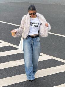 SHEIN EZwear 女士浅灰色长袖休闲羽绒服，秋冬时尚女装 - 淺灰色 - 查看 7