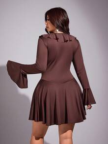 Viva Relle Elegant Waist Cinching Ruffle Hem Tie Front Plus Size Dress