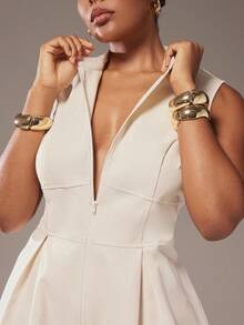 Hauture 超宽腿拉链无袖加大码连体裤 - 杏色 - 查看 5