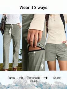 In My Nature Dambyxor med avtagbar ben och sidofickor, casual minimalistiska, avtagbara cargobyxor för kvinnor, vandringsbyxor, resebyxor för kvinnor - Kaki - Visa 2
