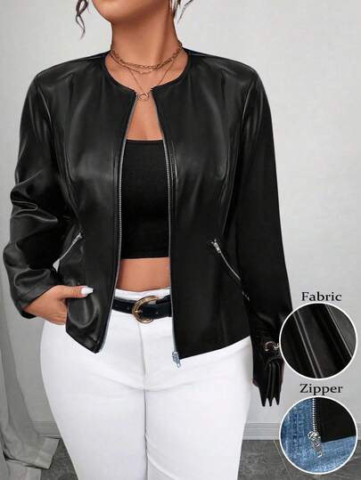 Elenzga Plus Size Solid Front Zip Up Long Sleeve Casual Jacket Winter Fall Autumn