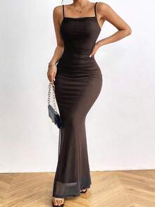 RosyDaze Women's Mesh Overlay Cami Dress Maxi Women Outfit