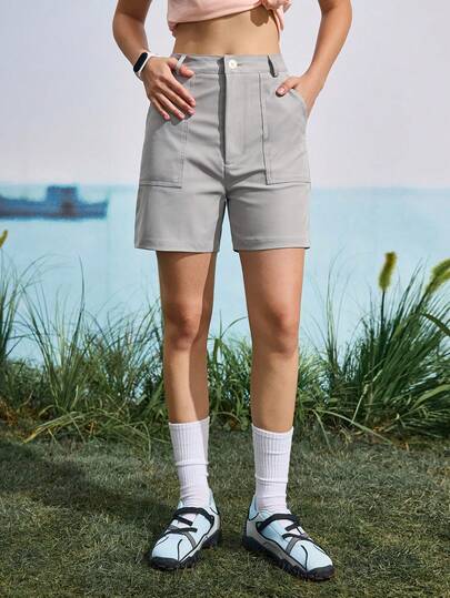 In My Nature Women's Simple Casual Solid Color Pocket Outdoor Shorts