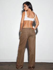 Denimoi Jeans de pierna recta y tiro bajo lavados - Marrón - Ver 4