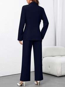 EMERY ROSE Women's Solid Color Lapel Collar Fashion Versatile Business Blazer Jacket + Pants Suit