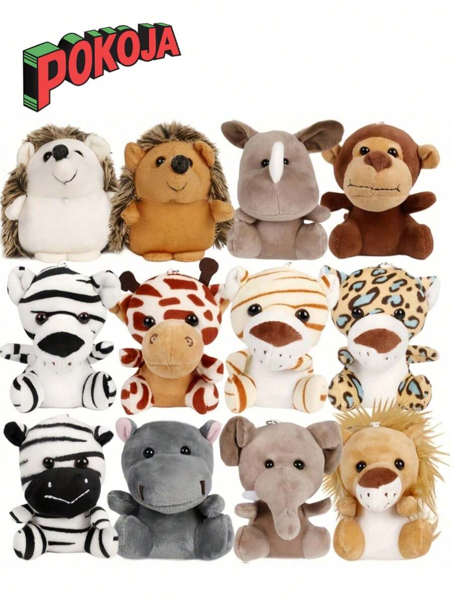 12 Stück 45 Zoll Mini Waldtier Plüsch Set, weiche Polyester Kuscheltiere, niedliche Plüschtiere in lebendigen Mischfarben, süße Wildtier Dekoration, perfekt für Feiertags-Dekorationen, thematische Partys, Geburtstagsgeschenke, Weihnachtsdekorationen, Heim- und Büro-Schreibtisch-Dekoration, Kawaii Tier Kollektion, modische Plüschtiere
