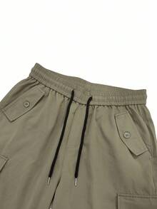 Manfinity Roghcode Pantalones cargo holgados para hombre con bolsillo con solapa y cordón ajustable en la cintura, para otoño - Verde militar - Ver 6