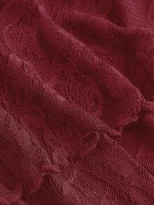 SHEIN MOD Wine Red Women's Casual Low Waist Drawstring Bow Lace Fabric Double Layer Cake Skirt, Suitable For Daily Wear - Burgundy - View 4