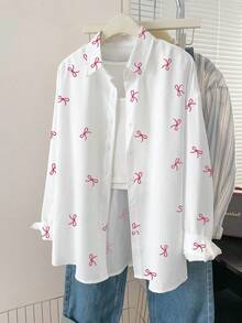 SHEIN Lässiges, bequemes Hemd mit Kragen und Schleifendesign, für Kleine Mädchen