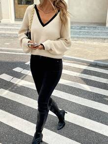 Serisse Áo len dệt kim dáng rộng thoải mái cho nữ, thiết kế buộc lưng, tay dài, phù hợp cho mùa thu/đông - Màu be - Xem 5