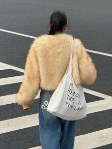 Muchica 女式卡其色长袖休闲蓬松夹克（秋冬） - 卡其色 - 查看 2