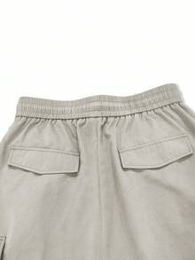 Manfinity Roghcode 秋季宽松男士工装裤，带翻盖口袋和抽绳腰带 - 米色 - 查看 6