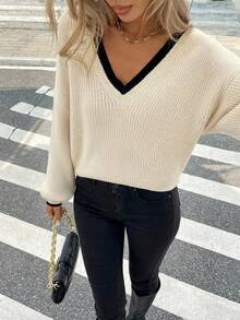 Serisse Áo len dệt kim dáng rộng thoải mái cho nữ, thiết kế buộc lưng, tay dài, phù hợp cho mùa thu/đông - Màu be - Xem 3