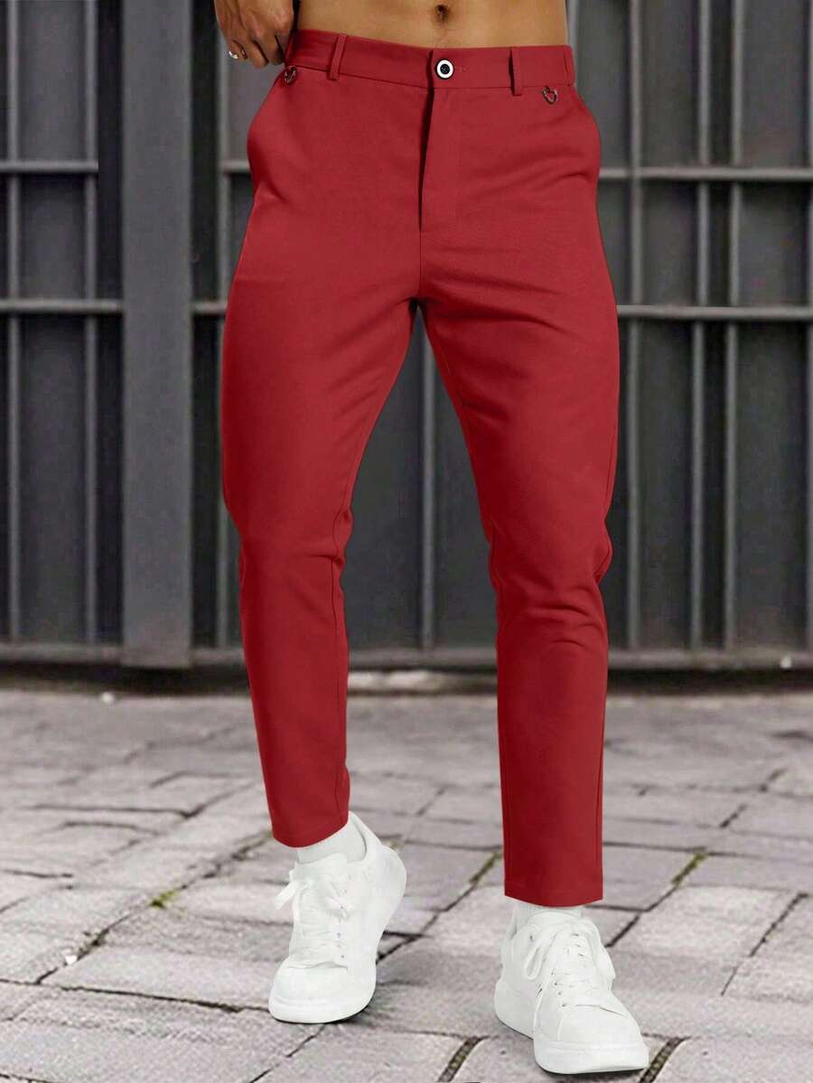 Manfinity Homme Pantalones rectos de unicolor para hombre, casuales y formales, para ceremonias formales - Rojo - Ver 1