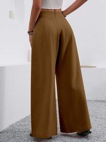 EMERY ROSE Quần ống rộng màu trơn thường ngày cho kỳ nghỉ của phụ nữ - màu nâu - Xem 2