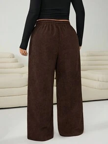 Solflare Relaxed Fit Coffee Brown Corduroy Wide Leg Plus Size Long Pants With Drawstring Waist And Pockets Comfy Pants Brown Pants Corduroy Pants Wide Pants Loose Pants