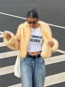 Muchica 女式卡其色长袖休闲蓬松夹克（秋冬） - 卡其色 - 查看 6