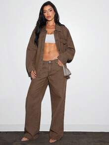 Denimoi Jeans de pierna recta y tiro bajo lavados - Marrón - Ver 1