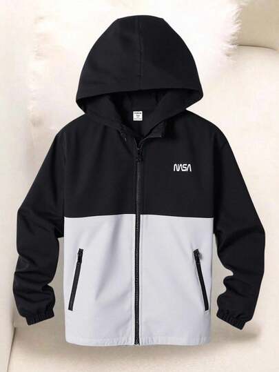 SHEIN Tonårspojkar, bekväm och mångsidig huvtröja med färgblock, lämplig för höst och vinter