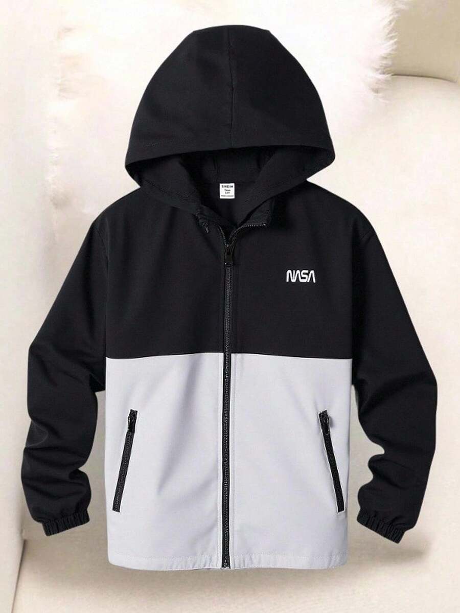 SHEIN 青少年男孩休闲舒适百搭拼色连帽衫，适合秋冬季 - 彩色 - 查看 1